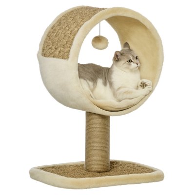PAWHUT Arbre &agrave; chat rond style cosy chic avec coussin et souris suspendue