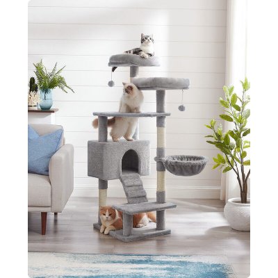 FEANDREA Arbre &agrave; chat, Tour de jeux 142 cm, Gris Clair PCT160W01 - 