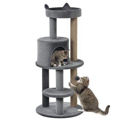 PAWHUT Arbre &agrave; chats griffoirs plateformes niche jeu boule suspendue gris