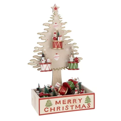 J-LINE Arbre de No&euml;l D&eacute;co ""Merry Christmas"" 41cm Naturel