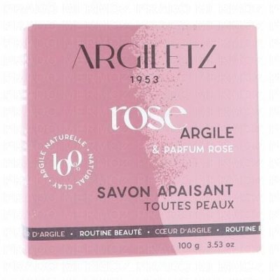 ARGILETZ  Savon Apaisant Argile Rose/Parfum Rose 100 g Lot de 3