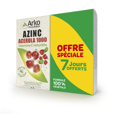ARKOPHARMA  Azinc Acerola 1000 Vitamine C 100% v&eacute;g&eacute;tale 60 comprim&eacute;s