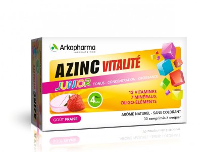 ARKOPHARMA  Azinc Vitalit&eacute; Junior Go&ucirc;t Fraise 30 comprim&eacute;s &agrave; croquer