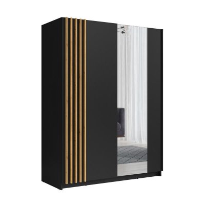 Armoire 2 portes coulissantes 150 cm - noir et ch&ecirc;ne - collection varia 