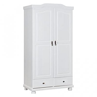 Armoire 2 portes et 2 tiroirs en pin massif blanc - dim : 56 x 104 x 198 cm -pegane-