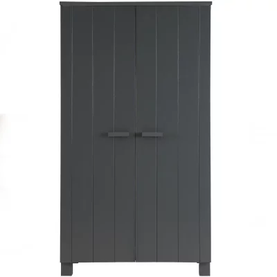 WOOOD Armoire 2 portes et 5 &eacute;tag&egrave;res en bois anthracite