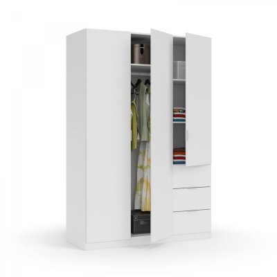 Armoire 3 Portes et 3 tiroirs blanc 135x200 cm
