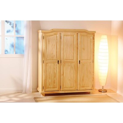 Armoire 3 portes pin massif vernis naturel Junn 150 cm