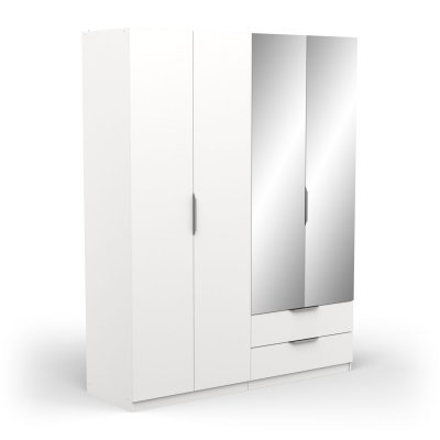Armoire 4 portes, 2 tiroirs et 2 miroirs - L157,3 cm