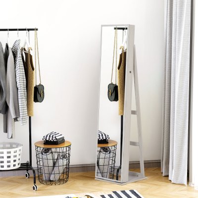 Armoire &agrave; bijoux avec miroir sur pied &eacute;clairage LED