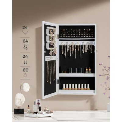 Armoire &agrave; bijoux murale verrouillable avec miroir - H67 cm - Blanc