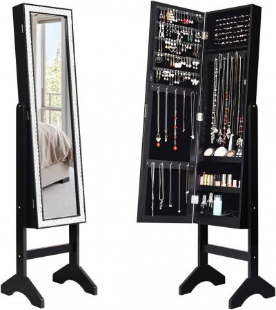Armoire &agrave; bijoux sur pied giantex avec miroirs style romantique noir
