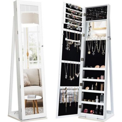Armoire &agrave; Bijoux sur Pieds Miroir Pleine Longueur et Miroir de Maquillage Int&eacute;gr&eacute; 38 x 38 x 157,5 cm