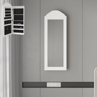 Armoire &agrave; bijoux suspendue avec miroir 2 en 1 dresser blanc de rangement bijoux