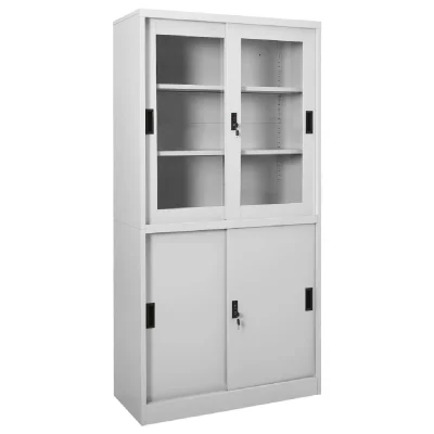 Armoire &agrave; bureau porte coulissante Gris clair 90x40x180cm Acier