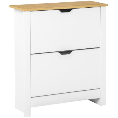 Armoire &agrave; chaussures 2 portes abattantes 2 compartiments blanc ch&ecirc;ne