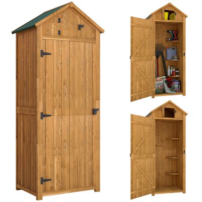 OUTSUNNY Armoire abri de Jardin -  - 3 &eacute;tag&egrave;res - Toit Pente bitum&eacute; - Sapin trait&eacute; lasur&eacute;