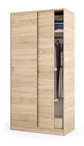 Armoire avec 2 portes coulissantes d&eacute;cor ch&ecirc;ne canadien - dim : l 100 cm x h 200 x p 50 cm -pegane-