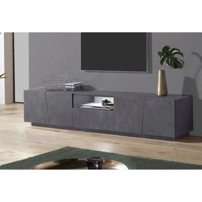 DMORA Armoire avec 4 portes effet bois gris ardoise 220x43h46 cm