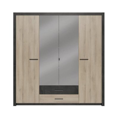 Armoire Beige et Noire avec 4 Portes et 2 Tiroirs DENVER