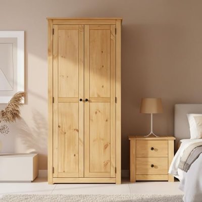 Armoire CANCUN avec 2 portes, en pin massif finition teint&eacute;e/cir&eacute;e