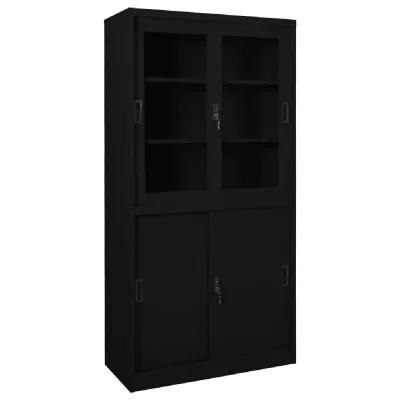 Armoire de bureau avec porte coulissante Noir 90x40x180cm Acier