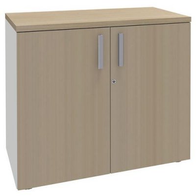 Armoire de Bureau Basse 2 Portes Blanc + Ch&ecirc;ne Clair INEO 