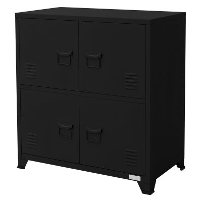 Armoire de classement bureau noir 75x40x80,5cm en acier 2 compartiments 4 portes 490011988