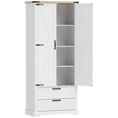 Armoire De Cuisine 2 Portes 2 Tiroirs Panneaux De Particules Blanc