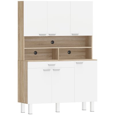 Armoire de cuisine 6 portes tiroir et &eacute;tag&egrave;res ouvertes bois blanc