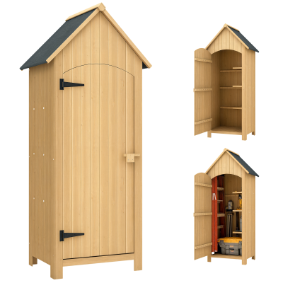 OUTSUNNY Armoire de jardin 1 porte 3 &eacute;tag&egrave;res toit bitum&eacute; bois sapin