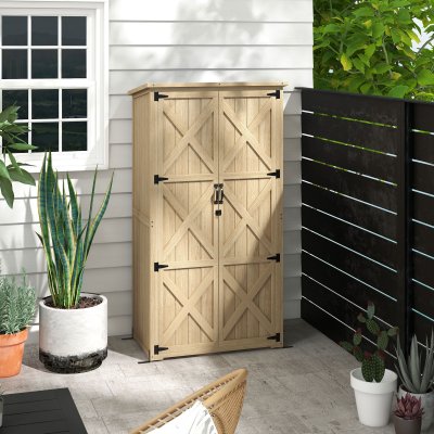 OUTSUNNY Armoire de jardin abri de jardin 2 portes croisillons 2 &eacute;tag&egrave;res toit bitum&eacute; bois sapin pr&eacute;-huil&eacute;