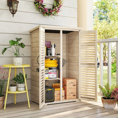 OUTSUNNY Armoire de jardin abri de jardin 2 portes persiennes 2 &eacute;tag&egrave;res toit bitum&eacute; bois sapin pr&eacute;-huil&eacute;