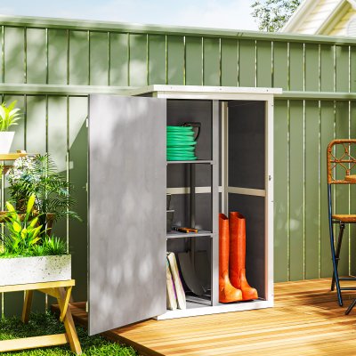 OUTSUNNY Armoire de Jardin en Bois de Sapin -  - Grande Porte Verrouillable - Toit Bitum&eacute; Inclin&eacute;