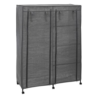Armoire de rangement 4 &eacute;tag&egrave;res et 1 penderie gris en tissu