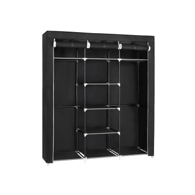 Armoire de Rangement Pliable en Tissu Noir avec Penderie - L150 cm