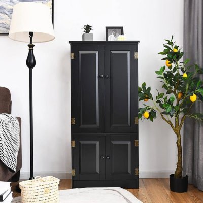 Armoire de Rangement Vintage COSTWAY - 2 &Eacute;tag&egrave;res R&eacute;glables - Dispositif Anti-Dumping - Noir