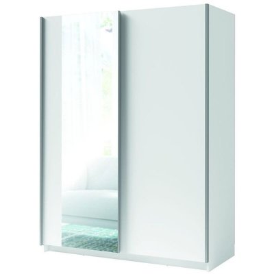Armoire GOZU 2 portes coulissantes avec miroir - Coloris Blanc - 150 x 198 x 62 cm