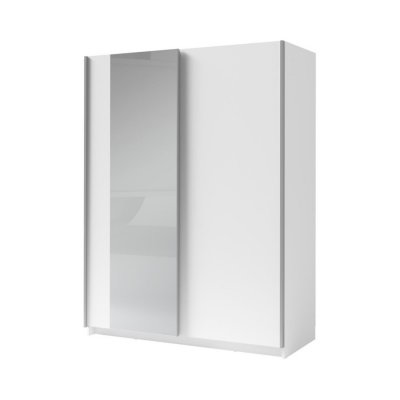 Armoire GOZU 2 portes coulissantes avec miroir - Coloris Blanc - 180 x 198 x 62 cm