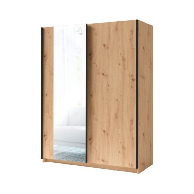Armoire GOZU 2 portes coulissantes avec miroir - Coloris Ch&ecirc;ne Artisan - 180 x 198 x 62 cm 