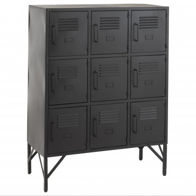 Armoire M&eacute;tal Noir - J-LINE - 9 Portes - Industriel - Chambre Adulte 