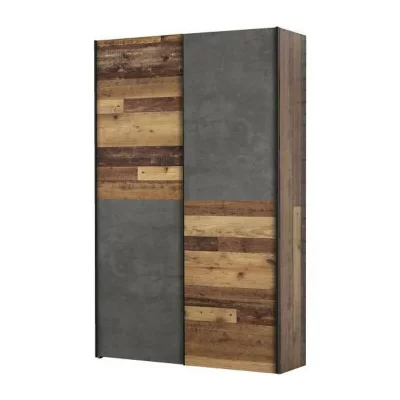 Armoire multifonctions 2 portes - d&eacute;cor bois et b&eacute;ton gris - l 120 x p 41,6 x h 190,5 cm - ozzula