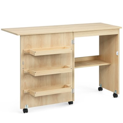 COSTWAY armoire naturel 117 x 40 x77cm pour machine &agrave; coudre pliante table 