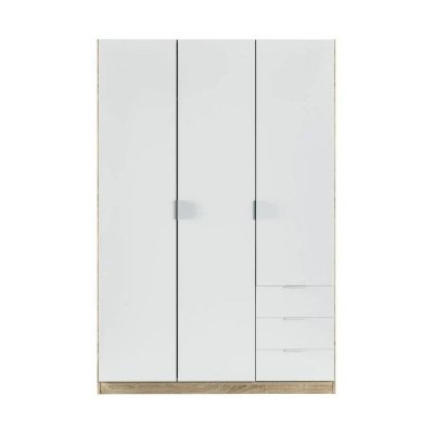 Armoire NINA 3 portes et 3 tiroirs L121 x H180 cm - Blanc / Bois