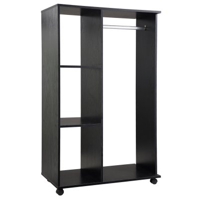 Armoire penderie de rangement sur roulettes 2 &eacute;tag&egrave;res noir