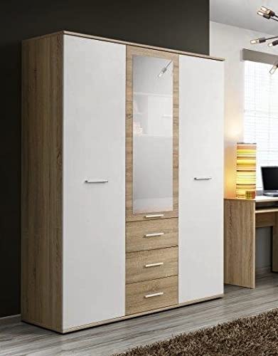 Armoire-penderie - dino - 135 cm x 191 cm x 55 cm - ch&ecirc;ne et blanc