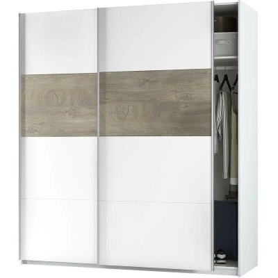 Armoire penderie emma avec portes coulissantes l180 x h200cm - blanc / bois