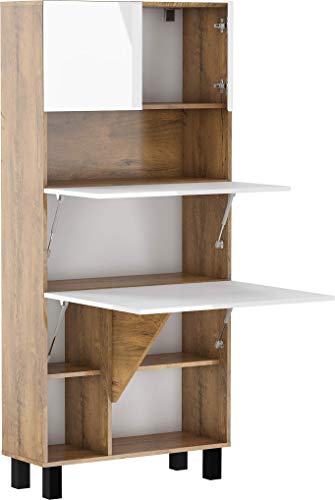Armoire Placard Convertible en bureau et table de t&eacute;l&eacute;travail Homi Blanc et Chene 175x80x32cm