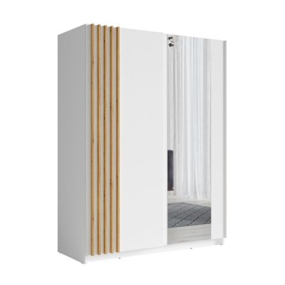 Armoire - PRICE FACTORY - VARIA - 150cm - Blanc et ch&ecirc;ne - Portes coulissantes - Miroir