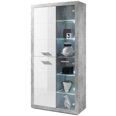 Armoire vitrine Inga 194H x 95L - b&eacute;ton/blanc